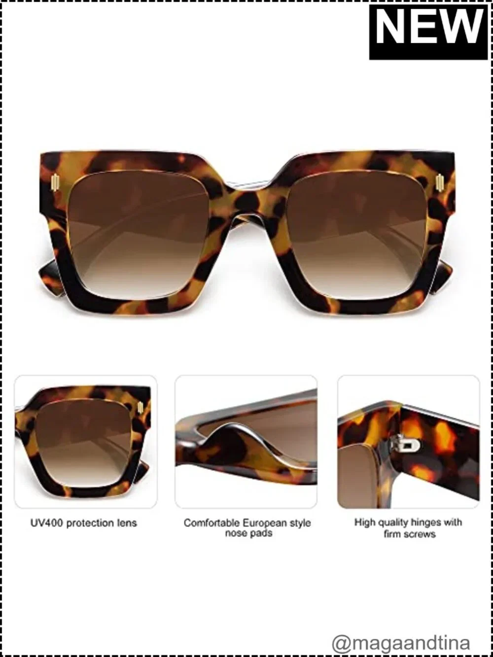 Oversized Square Sunglasses UV400 Protection Plastic Frame